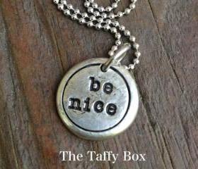 Be Nice - pewter pebble droplet pendant necklace