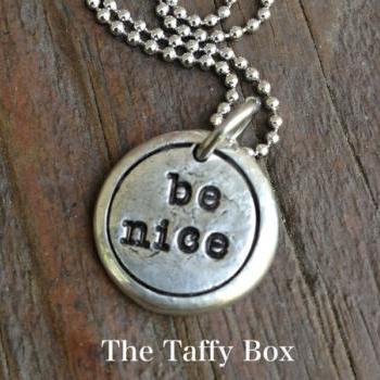 Be Nice - pewter pebble droplet pendant necklace