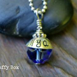 Hand Stamped Birthstone Bead Necklace